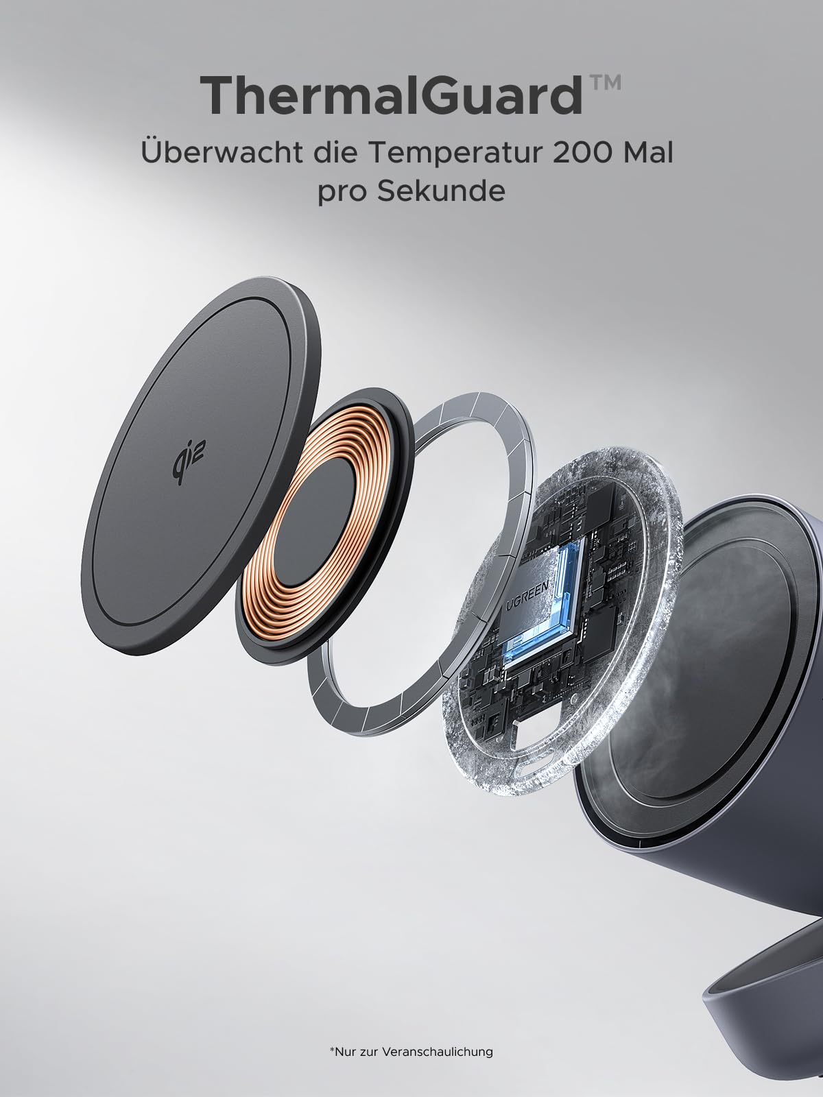 UGREEN Zapix 2-in-1 Magnetisches Kabelloses Ladegerät 15W, Qi2 zertifizierte iPhone Ladestation kompatibel mit MagSafe für iPhone 17/16/15/14/13/12 Serie & AirPods, mit 1M Kabel - Schwarz 5