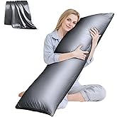 HUXMEYSON Body Pillow with Satin Pillowcase, Body Pillow for Adults, Removable Cover, Grey (20"x54")