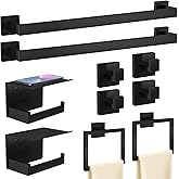 STWWO 10-Piece Matte Black Bathroom Hardware Accessories Set, 24 inch Towel Bar, Stainless Steel Towel Racks for Bathroom, Bath Towel Bar Set Wall Mounted
