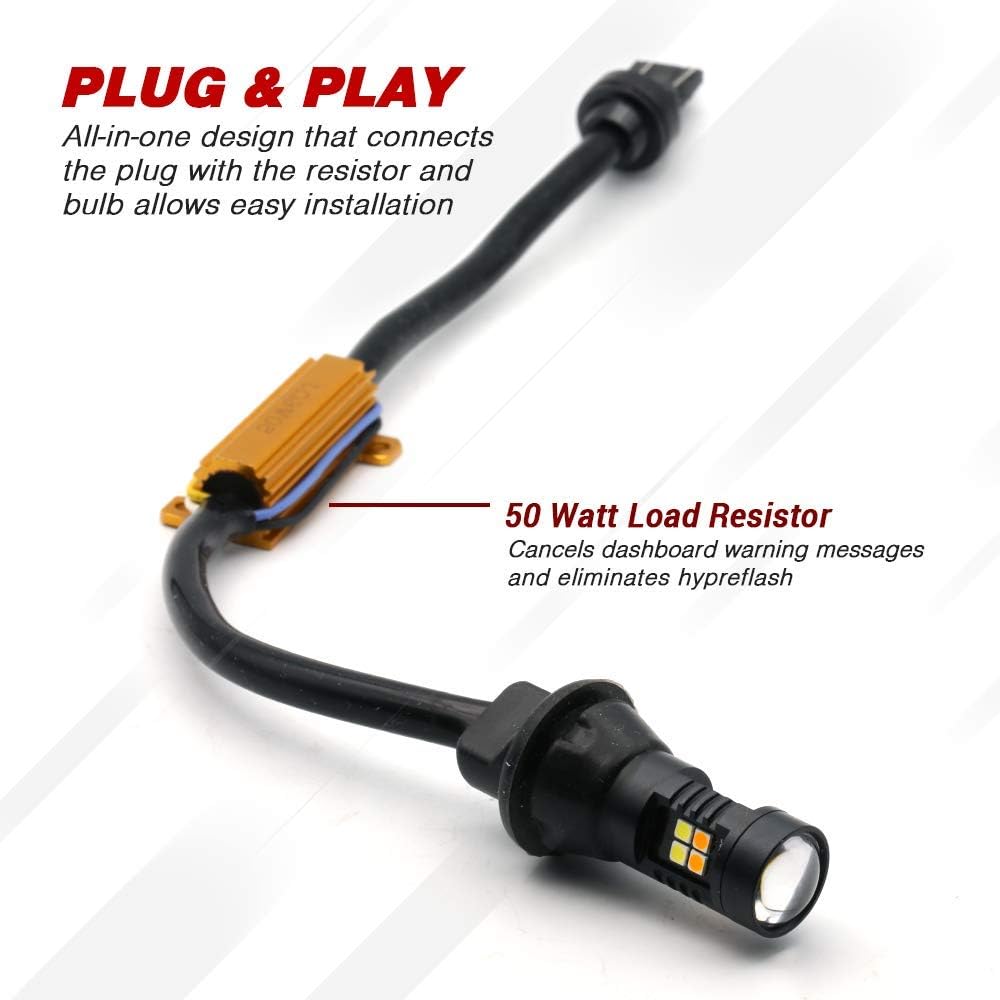 2 Bulbs Error-Free Type-1 Switchback Turn Signal/DRL LED Light Bulb (3157/7443/1157) (7443, White/Amber)