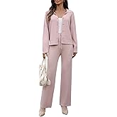 AMZANGEL Womens 2 Piece Outfits Textured Knit Sweater Sets Button Down Cardigan and Pants Matching Lounge Set