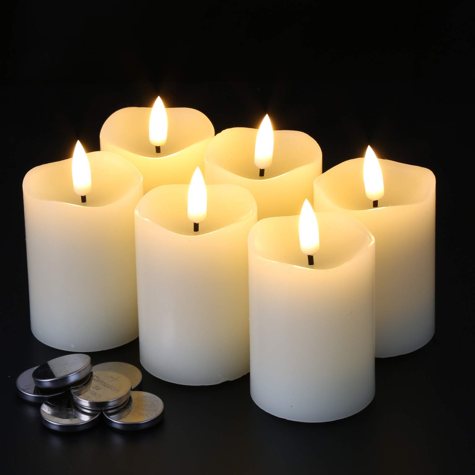 Photo 1 of Eywamage Timer Flameless Votive Candles 2 inch x 3 inch , Flickering Small LED Pillar Candles Batteries Included, Ivory Christmas Home Decor 6 Pack with 5 hours timer