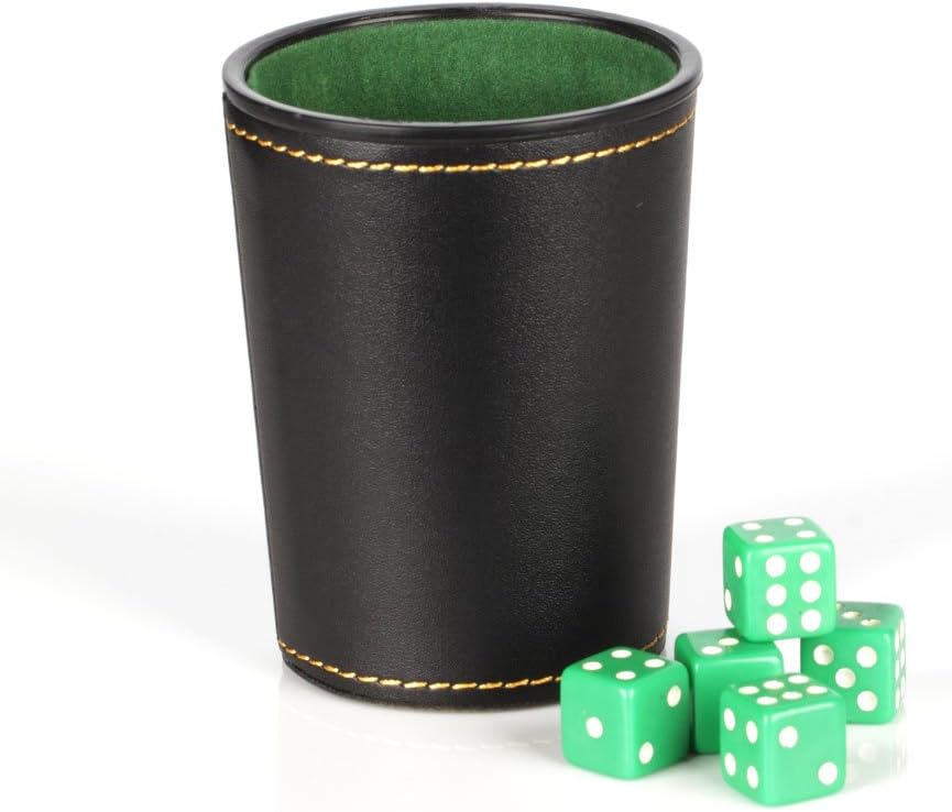 Magic Vosom Black Leather Dice Cup Set Felt Lining Mini Shaker Cup with
