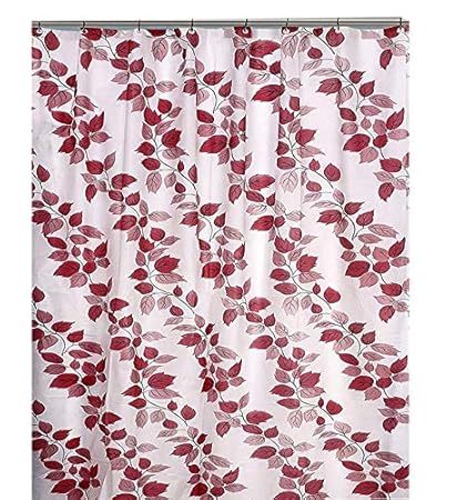 Yellow Weaves PVC Floral Shower Curtain 54X80 Inches- 8 Hooks, Red Colour