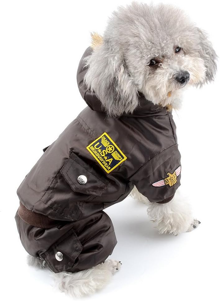 Pegasus SELMAI Waterproof Dog Snowsuit Fleece Lined Puppy Winter Coat Jacket Hooded Jumpsuit Windproof Padded Hoodie for Small Pet Cat Girl Boy Yorkie Chihuahua Clothes Apparel Outfit Brown S