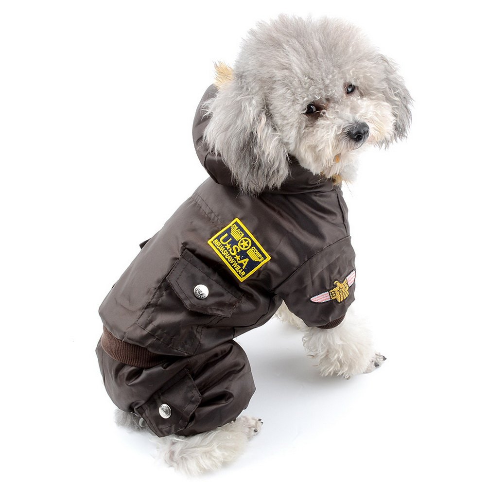 Pegasus SELMAI Waterproof Dog Snowsuit Fleece Lined Puppy Winter Coat Jacket Hooded Jumpsuit Windproof Padded Hoodie for Small Pet Cat Girl Boy Yorkie Chihuahua Clothes Apparel Outfit Brown L