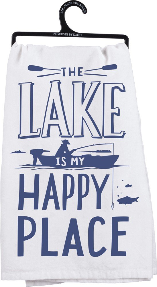 Primitives by Kathy Dish Towel, Cotton, The Lake is My Happy Place, 28-Inch Square