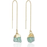 Fremttly Crystal Dangle Earrings, Long Chain Drop Earrings Gemstone Threader Earrings 14K Gold Plated Earrings for Women Trendy