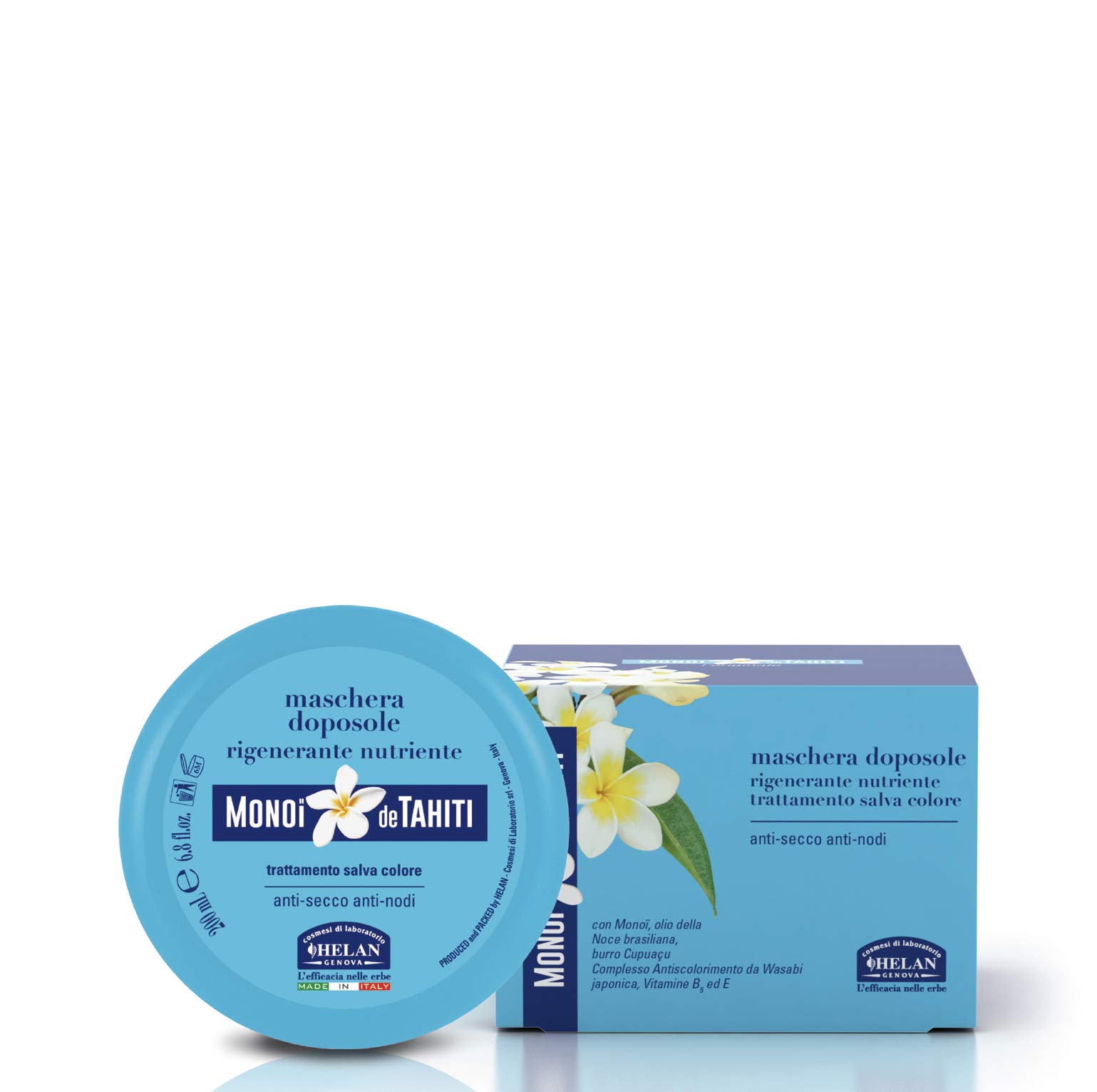 Helan Monoi de Tahiti - Nourishing and Restructuring After Sun Hair Mask with Vitamin E and B, Monoi and Brazilian Walnut - Colour Protection Hair Masks Against Dryness & Tangle - Made in Italy, 200ml