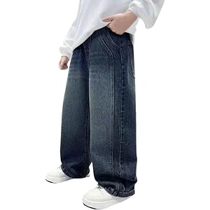 Boys Baggy Jeans Straight Wide Leg Skater Jeans Kids Fashion Y2k Elastic Waist Denim Pants Pockets Teen Washed Casual Clothes