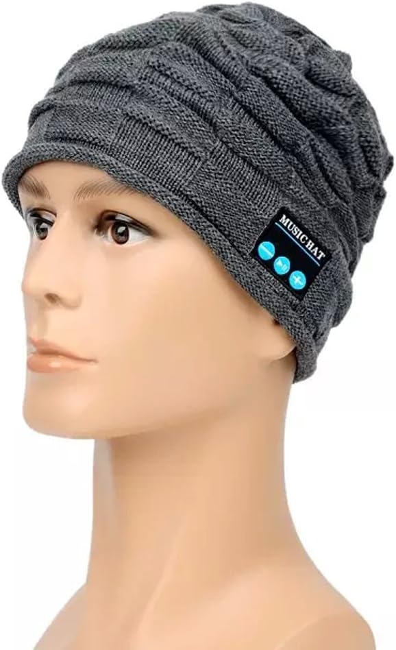 Koiiko Wireless Bluetooth V3.0+EDR Magic Cap Music Knitted Hat Headphone Headwear with Handfree Call Answer and Music, Washable Knit Beanie Headset Hat with MIC and USB Cable Charging Grey