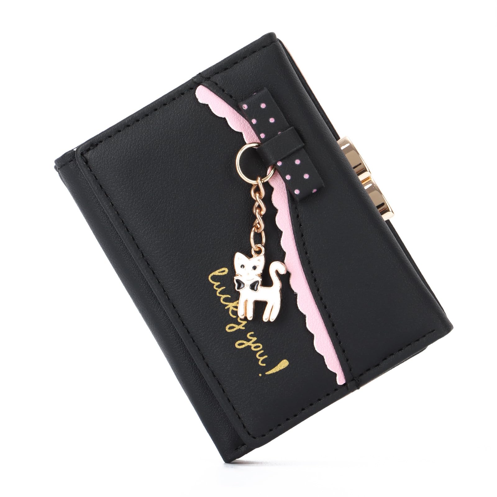 Syrads Women Wallet Small Cute PU Leather Card Holder Organizer Girls Small Cute Coin Purse,Black