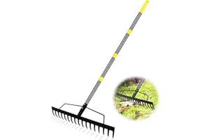 COOPVIVI Garden Leaf Rakes 5.58FT Bow Rakes for Lawns Heavy Duty 17 Tines Metal Head,Adjustable Steel Handle,17 Inch Wide Rakes for Leaves, Gathering Shrub, Leveling Grass, Flower Beds, Yards (Yellow)