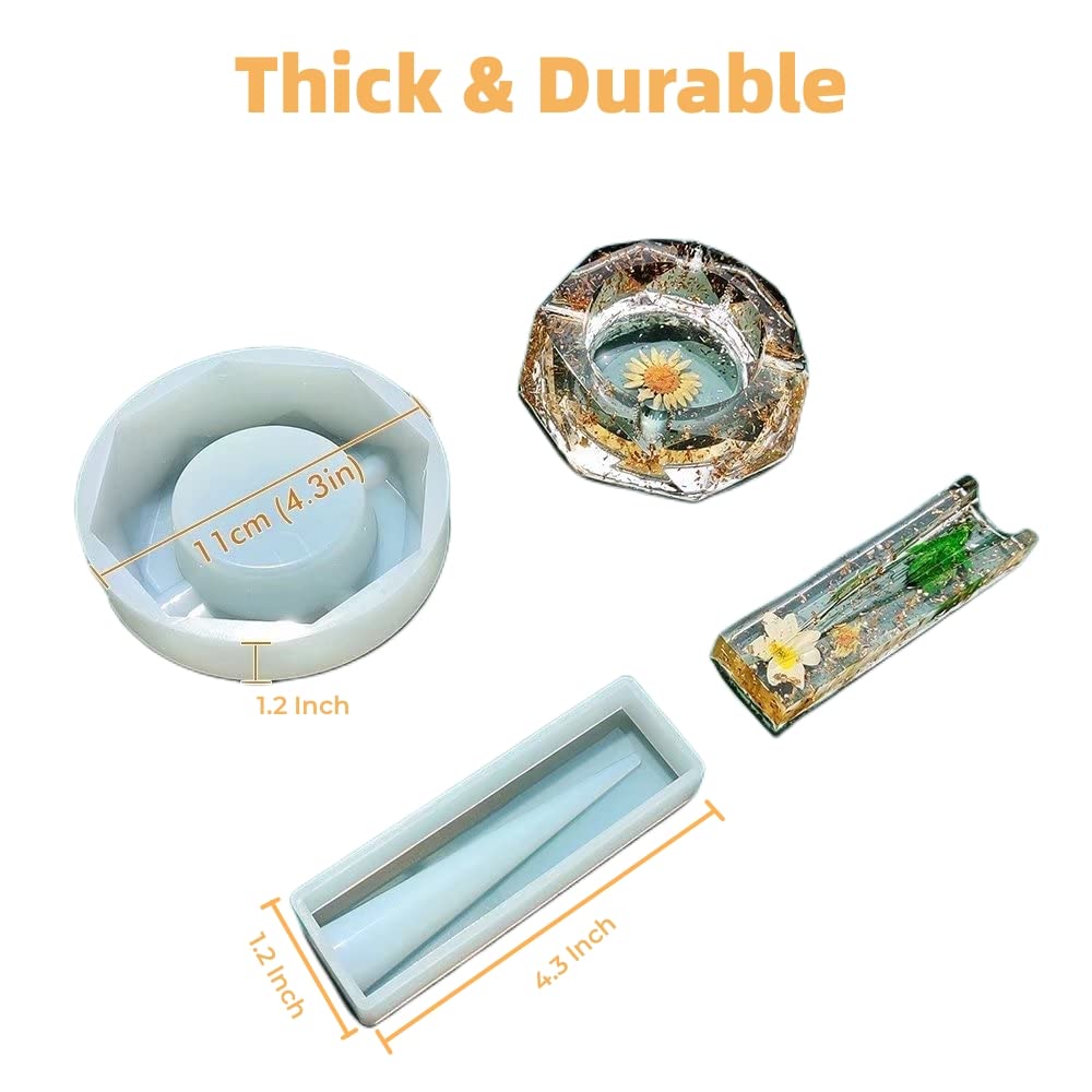 5 Piece Silicone Molds - Large Rolling Ashtray and Resin Grinder Mold with Efficient Spikes and Storage