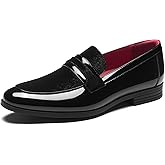 HEEZ Men's Tuxedo Shoes Slip On Dress Loafers Black Formal Dress Shoes | Patent Velvet Upper, Comfortable Insole, Non Slip, Prom Wedding Church Party Business