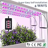 MIXC 4 Pack LED Strips Light Bar with Timer Auto Turn On and Off, 28W Grow lamp 5 Levels Brightness Adjustable Dimmable for Indoor Seedling Succulent with 10 Plant Labels 2 Gar, Red/Blue Spectrum