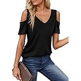 Cold Shoulder Summer Tops Womens V Neck Short Sleeve Tee Sexy Off Shoulder Tops Basic Tee Casual Tops Shirts Blouse