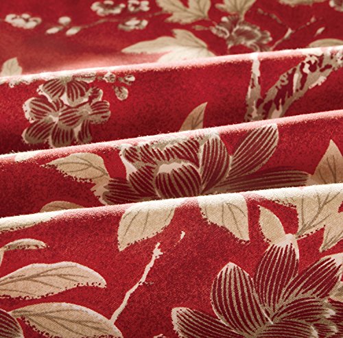 Red Floral Duvet Cover Set, Vintage Flowers Pattern Printed, Soft Microfiber Bedding with Zipper Closure (3pcs, Full Size)