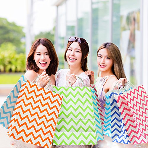 Coobey 18 Pieces Paper Bags 10.6x8.6x4.3 Inches Kraft Tote Bag Gift Bag with Handle for Birthday Tea Party Wedding and Kids Party Celebrations, 6 Colors