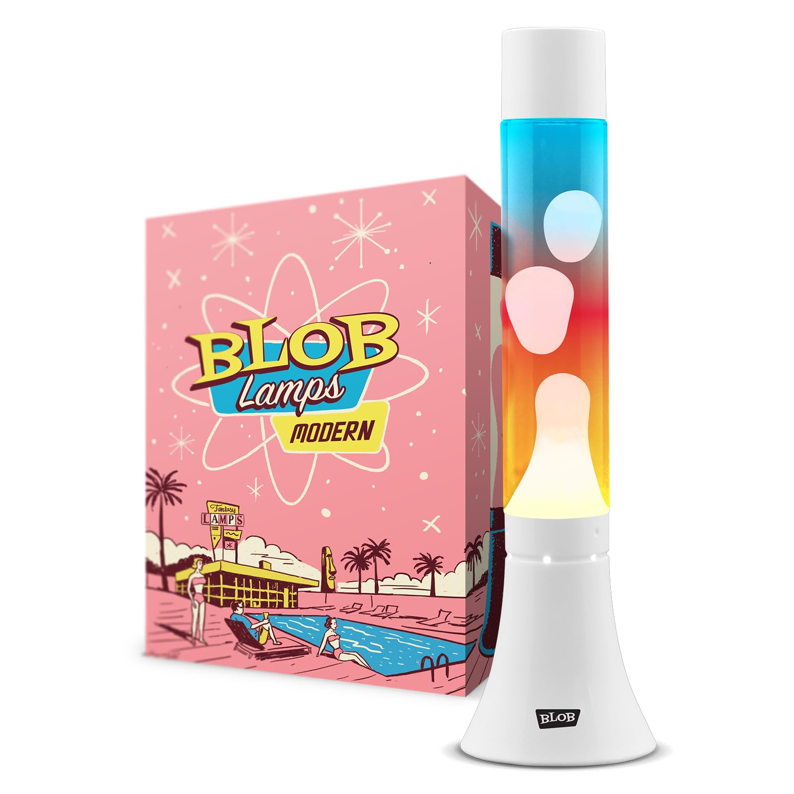 Blob Lamps® Sunset Liquid Motion Lamp Modern White Metal White Wax Multi-Coloured Glass 14.5" Mood Lamp Light