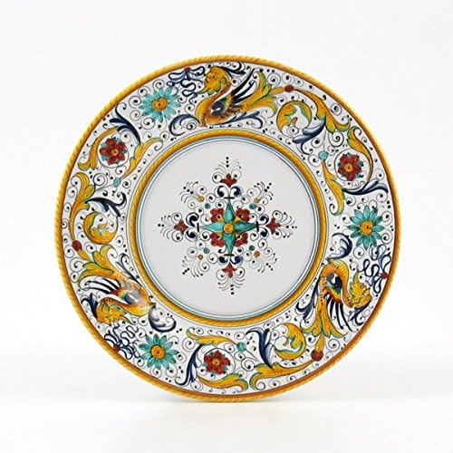 Hand Painted Italian Ceramic 8.2-inch Salad Dessert Plate Flat Rim Raffaellesco - Handmade in Deruta