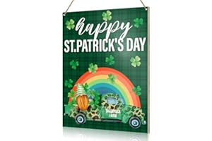 UDNADKEX Happy St. Patrick's Day Wooden Sign Decor, Shamrock Farm, Saint Patrick's Day Front Door Sign Decor Home Patio Porch Irish Wall Decorations