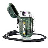LcFun Waterproof Electric Dual Arc Lighter USB Rechargeable Outdoor Windproof Flameless Plasma Lighters for Camping, Hiking, Adventure, Survival Tactical Gear Valentines Day Gifts for Him