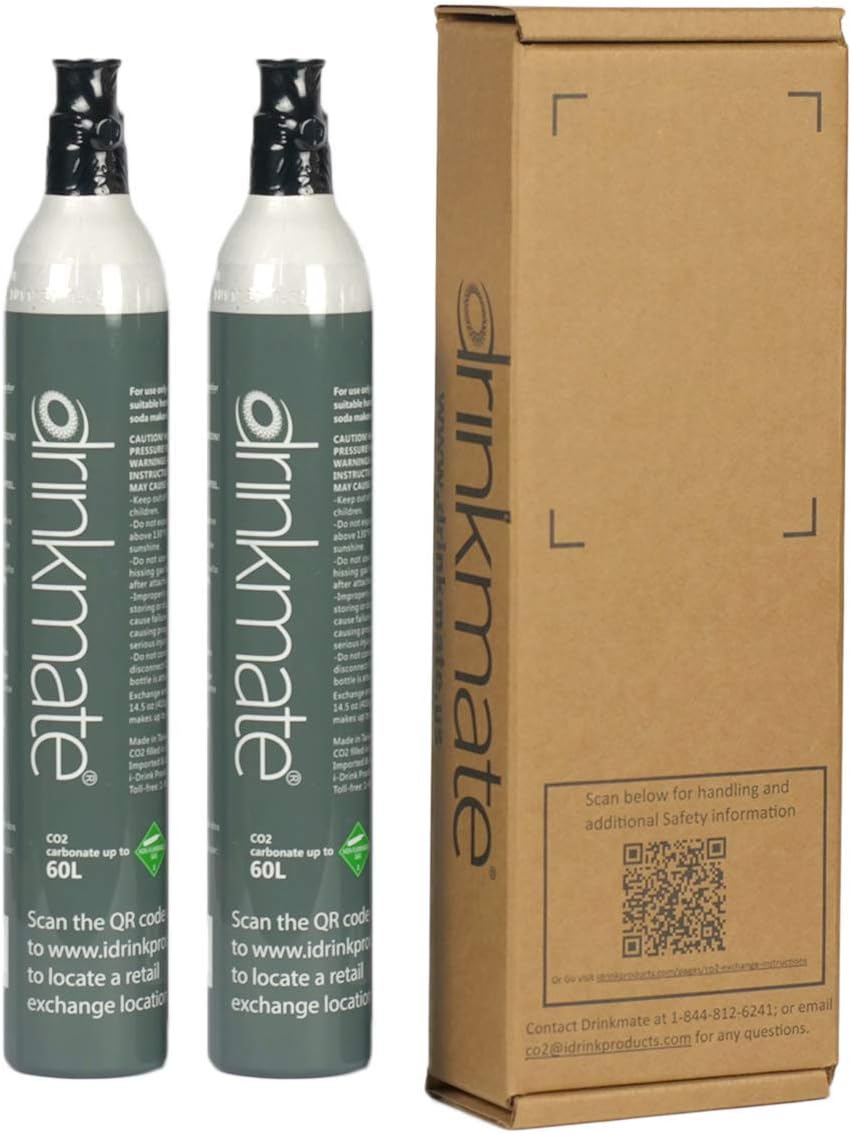 Drinkmate 60L CO2 Cylinders, Compatible with SodaStream (14.5oz) - 2 Pack