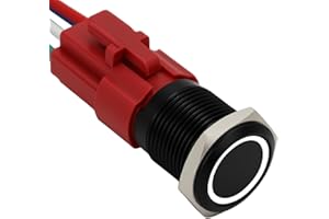 YMJSAN 16mm Latching Push Button Switch 12V DC On Off Self-Locking with LED Angel Eye Head for 0.63" Mounting Hole with Wire Socket Plug (Black Shell White LED)