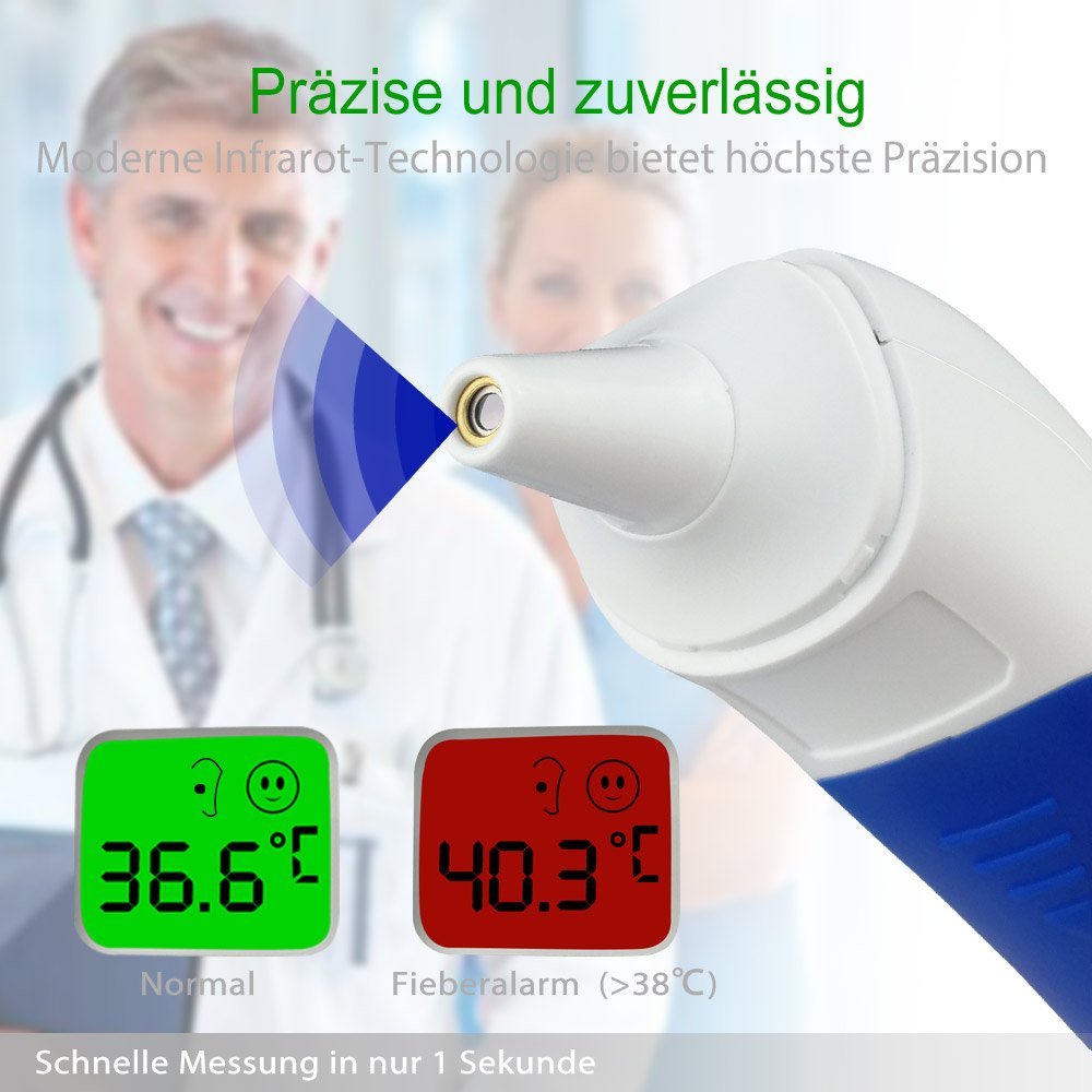Fieberthermometer Ohrthermometer Infrarot Stirnthermometer Digital 4-IN-1 Medizinisches Thermometer von QUILLE mit Fieber Messen | Präzision: ± 0,2℃ | Abschaltautomatik für Baby Kinder Erwachsenen Objekt