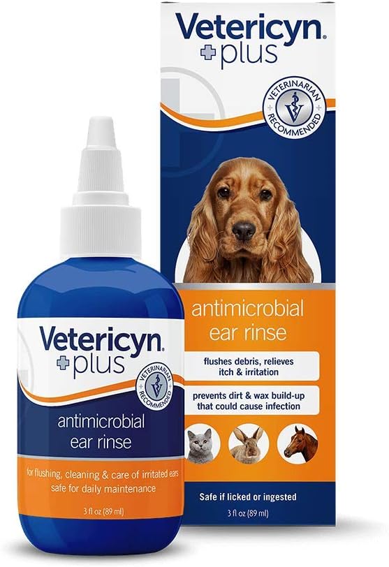 Vetericyn Plus Ear Rinse. Cleaning Solution for Dogs, Cats and All Animals. Alleviate Irritation and Remove Odors and Foreign Materials Safely and Pain-Free. 3 oz. (Packaging/Bottle Color May Vary) : Pet Supplies
