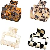 BetterJonny Medium Hair Claw Clips, 4Pcs Acetate Hair Clips Square Hair Jaw Clips Hair Accessories for Women, Tortoise Barrettes