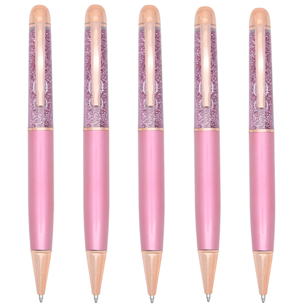 Gullor Colorful Gold Powder Quicksand Retractable Ballpoint Pen, Bling Dynamic Floating Liquid Sand Glitter Pen, 5 Pieces, Purple
