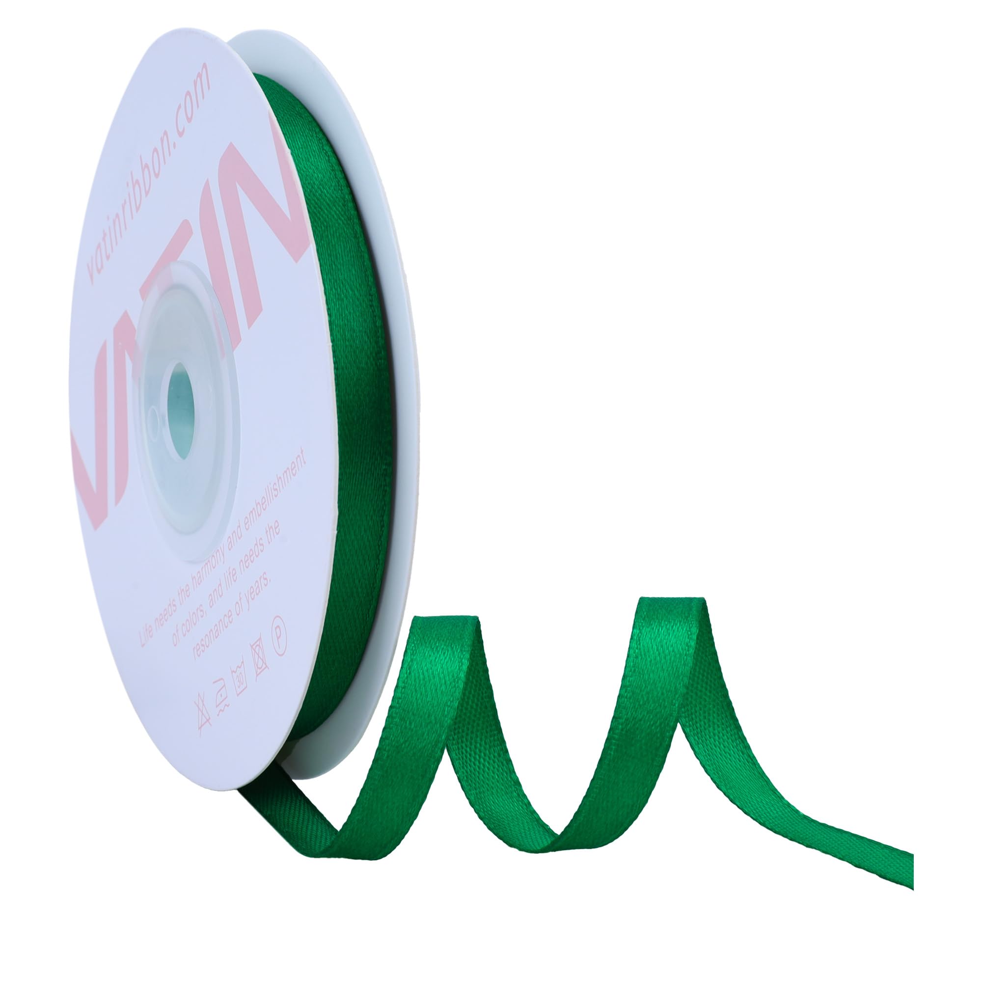 VATIN Green Satin Ribbon Polyester 6mm X 23m(25 Yards) Craft Fabric Ribbon Perfect for Gift Wrapping, Hair Bow,Party Balloon Trimming, Cake Decoration Sewing and Other Craft Projects