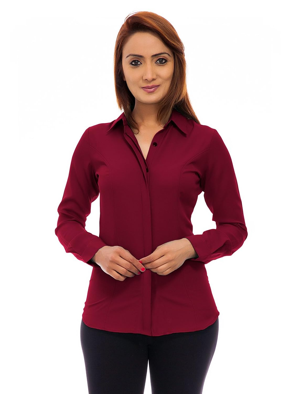 femninora women's maroon color full sleeves formal shirt