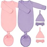 COOZYNANA Newborn Baby Knotted Gown, Soft Breathable Baby Sleep Gown with Hat & Headband for Boys Girls