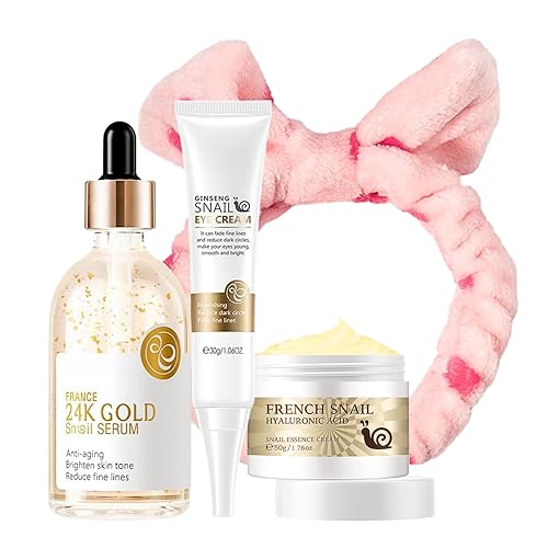 Snail Essence Skin Care Sets & Kits, Snail Anti-Aging Skincare Gift Set, Pamper Sets for Women Gifts, Skincare Set for Teenagers Girls, Smooth Fine Lines, Serum,Eye Cream,Moisturizer,Hair Band