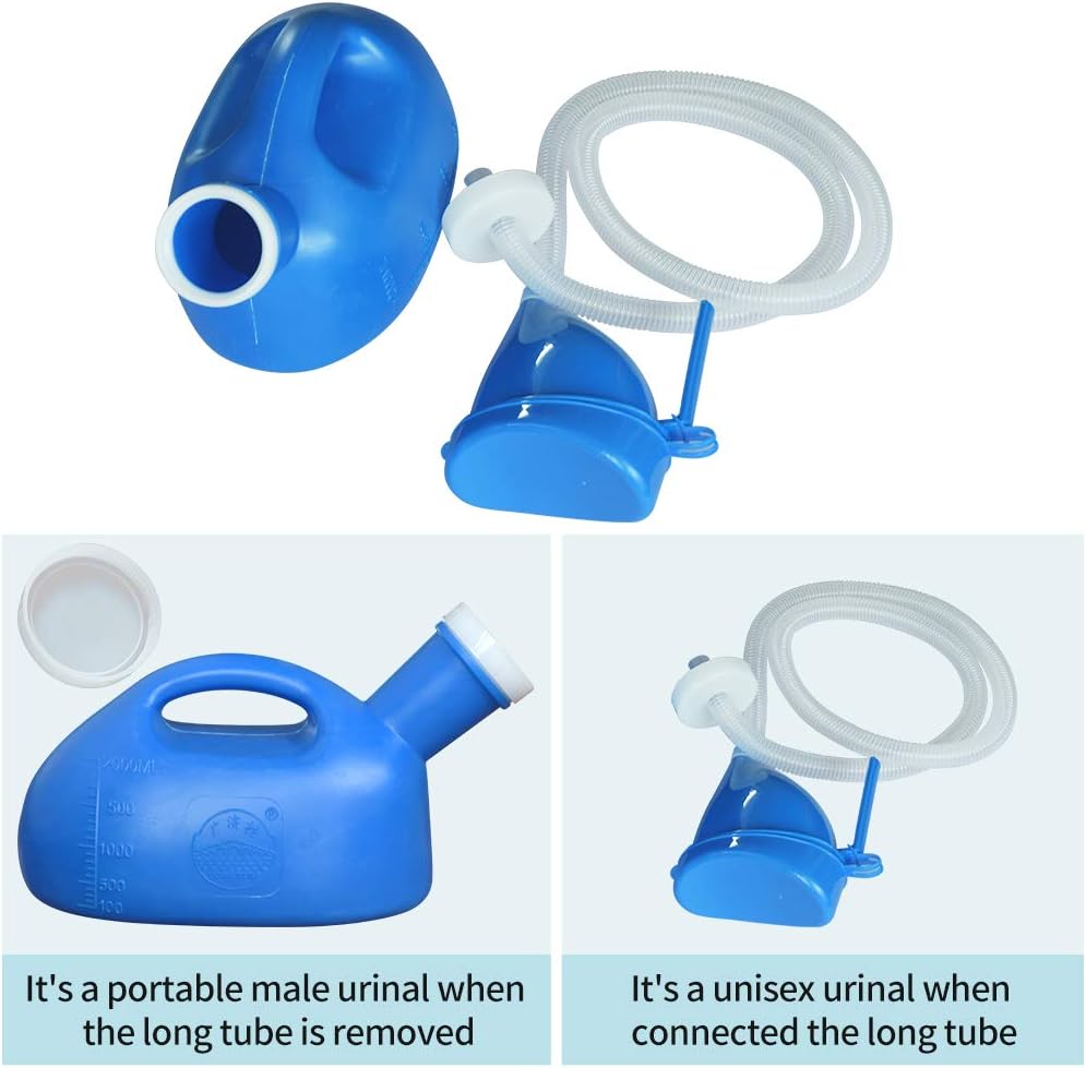 [ 2020 Upgrade - Unisex Urinal ] Seneme 2000ML Female Urinals Portable Urinal for Women & Men Hospital Home Camping Car Travel Bedside Urinals for Men Spill Proof with Lid and Long Tube (Blue): Health & Personal Care