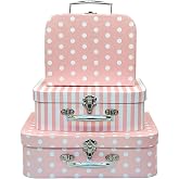 Amedoo Paperboard Suitcases Set of 3 Decorative Boxes, Compatible with Barbie Storage Organizer, Doll Clothes, Toys, Photos, Accessories, Hat, Cute Storage Gift Boxes for Kids Girls Home Decoration