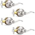 Probrico Privacy Door Levers Brushed Nickel Privacy Door Handles Wave Style Keyless Door Handles Bed/Bathroom Interior Door Handles, 4 Pack