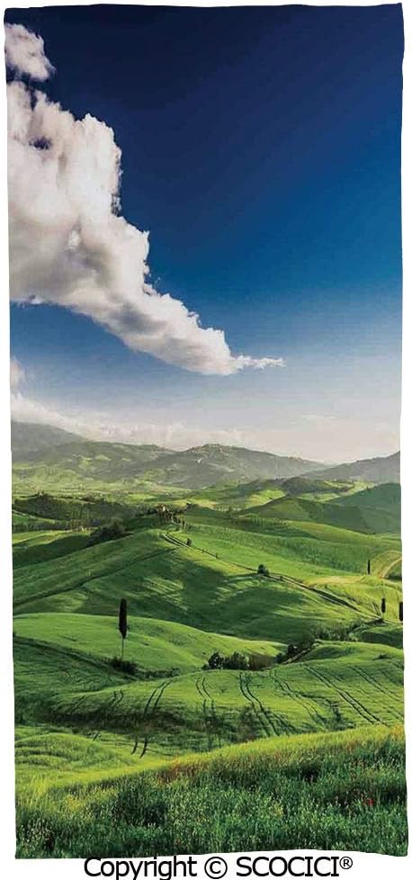 YOLIYANA Beach/Bath Towel Blanket - View of Valley at Magical Sunset Country Road Rural Path Italian Romantic Personalized Towel for Yoga Camping Surfing Swimming Gym (27.5x55inch) Unisex - Quick Dry
