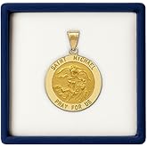 CROSS + CROWN Premium 14K Yellow Gold Saint Michael Pendant, Durable Double-Bonded 14K Pendant for Necklace, Women & Mens Gold St Michael Medal, Handcrafted Religious Jewelry in the USA, 1"