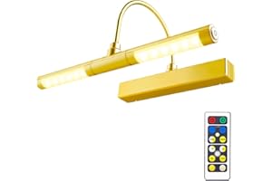 BIGLIGHT Wireless Battery Powered Bright LED Picture Light with Remote Control, 13 Inch Swivel Light Head with 3 Lighting Modes, Dimmable Lamp for Painting Photo Portrait Art Picture Frame, Gold
