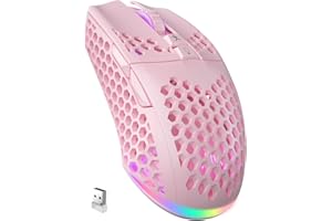 SOLAKAKA SM600 Pink Wireless Gaming Mouse with Honeycomb Shell, Side Buttons,Tri-Modes(BT5.1+BT5.1+2.4GHz) Lightweight RGB Wireless Mouse for PC/Tablet/Desktop/Office/Games