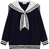Japanese Lolita Uniform Sailor Collar Kawaii Cute Sweaters Soft Tops Loose Casual Cable Knit Long Sleeve Pullover Tops