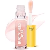 Burt's Bees Lip Oil with Jojoba Oil, Clear Day, 0.15 oz. Tube | Tint Free Instant Hydration, Nourish and Softens, Non Sticky High Shine Finish Self Care Lip Moisturizer, Wand Applicator