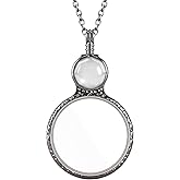 Magnifying Glass Necklace for Women, 10X Magnifying Monocle Necklace Pendant Vintage Reading Magnifier Lens (White)