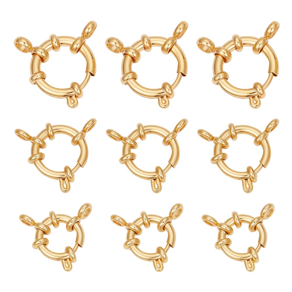 UNICRAFTALE 9 Pcs 3 Styles Spring Ring Clasps, Stainless Steel, 24K Gold Plated, Round, Necklace & Bracelet Closures, DIY Jewelry Making
