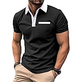 Mens Short Sleeve Polo Shirts Casual Summer Button Basic Shirt Classic Golf Fashion Tops with Pocket