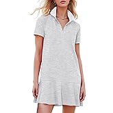 Kissonic Women's Polo Dress Short Sleeve V Neck Ruffle Hem Casual Summer Golf Tennis Mini Shirt Dresses